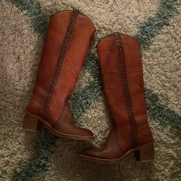 Miss Capezio Braided Leather Boot Stacked Heel Size 6.5 - Picture 2 of 6